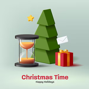 christmas-time-greeting-card-with-3d-composition-christmas-tree-with-gift-box-glass-sand-clock_348818-2543